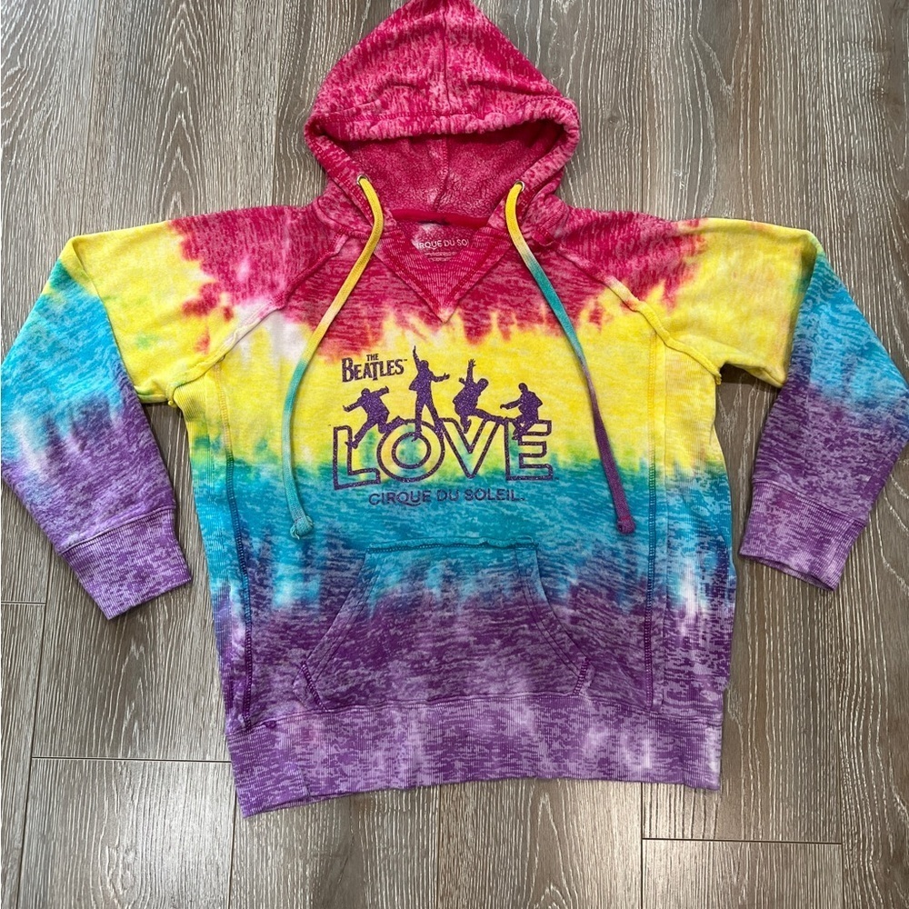 Cirque du Soleil 🌈 Tie Dye Beatles LOVE Hoodie sz Small